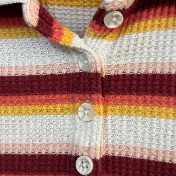 Retro SO 70s Vibe Striped Small White Polo Top Shirt Women’s S MINTY - Picture 6 of 6